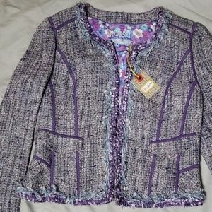 Robert Graham Geneva Tweed Purple Fringe Blazer